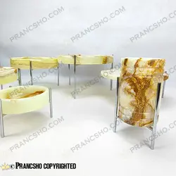 ست ظروف پذیرایی سنگی پایه میخی نقره‌ای سنگ مرمر نباتی قهوه‌ای