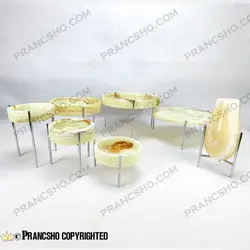 ست ظروف پذیرایی سنگی پایه میخی نقره‌ای سنگ مرمر نباتی قهوه‌ای