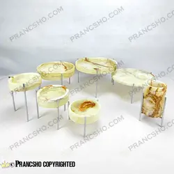 ست ظروف پذیرایی سنگی پایه میخی نقره‌ای سنگ مرمر نباتی قهوه‌ای