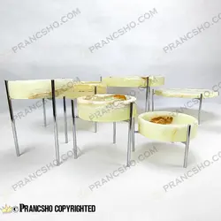 ست ظروف پذیرایی سنگی پایه میخی نقره‌ای سنگ مرمر نباتی قهوه‌ای