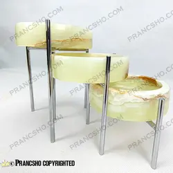 ست ظروف پذیرایی سنگی پایه میخی نقره‌ای سنگ مرمر نباتی قهوه‌ای