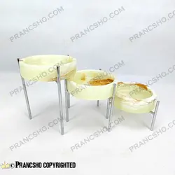 ست ظروف پذیرایی سنگی پایه میخی نقره‌ای سنگ مرمر نباتی قهوه‌ای