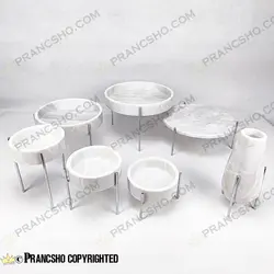 ست ظروف پذیرایی سنگی پایه میخی نقره‌ای سنگ سفید ازنا