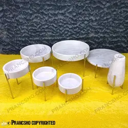 ست ظروف پذیرایی سنگی پایه میخی نقره‌ای سنگ سفید ازنا