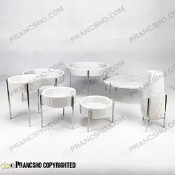 ست ظروف پذیرایی سنگی پایه میخی نقره‌ای سنگ سفید ازنا