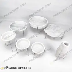 ست ظروف پذیرایی سنگی پایه میخی نقره‌ای سنگ سفید ازنا