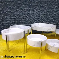 ست ظروف پذیرایی سنگی پایه میخی نقره‌ای سنگ سفید ازنا