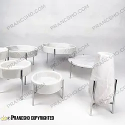 ست ظروف پذیرایی سنگی پایه میخی نقره‌ای سنگ سفید ازنا