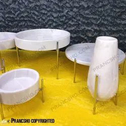 ست ظروف پذیرایی سنگی پایه میخی نقره‌ای سنگ سفید ازنا