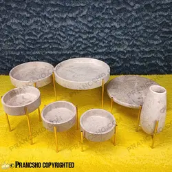 ست ظروف پذیرایی سنگی پایه میخی طلایی سنگ پارادایس نسکافه‌ای