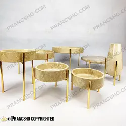 ست ظروف پذیرایی سنگی پایه میخی طلایی سنگ پارادایس نسکافه‌ای