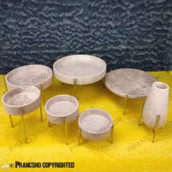 ست ظروف پذیرایی سنگی پایه میخی نقره‌ای سنگ پارادایس نسکافه‌ای