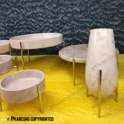 ست ظروف پذیرایی سنگی پایه میخی نقره‌ای سنگ پارادایس نسکافه‌ای