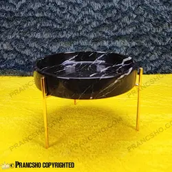 ست ظروف پذیرایی سنگی پایه میخی طلایی سنگ مشکی خط سفید