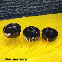 ست ظروف پذیرایی سنگی پایه میخی طلایی سنگ مشکی خط سفید