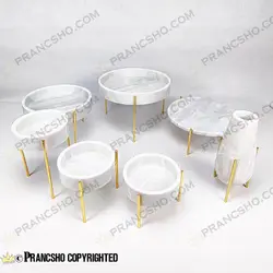 ست ظروف پذیرایی سنگی پایه میخی طلایی سنگ سفید ازنا