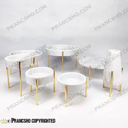 ست ظروف پذیرایی سنگی پایه میخی طلایی سنگ سفید ازنا