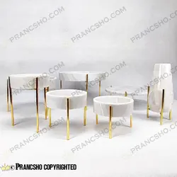 ست ظروف پذیرایی سنگی پایه میخی طلایی سنگ سفید ازنا