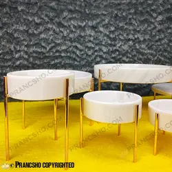 ست ظروف پذیرایی سنگی پایه میخی طلایی سنگ سفید ازنا