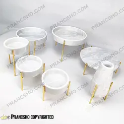 ست ظروف پذیرایی سنگی پایه میخی طلایی سنگ سفید ازنا