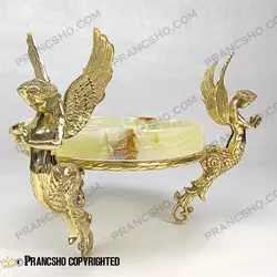 میوه خوری سنگ مرمر نباتی قهوه‌ای با پایه برنجی طرح آنجل