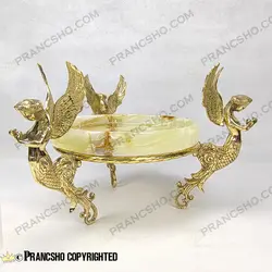 میوه خوری سنگ مرمر نباتی قهوه‌ای با پایه برنجی طرح آنجل