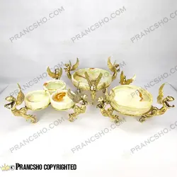 میوه خوری سنگ مرمر نباتی قهوه‌ای با پایه برنجی طرح آنجل