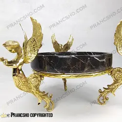 میوه خوری سنگ مشکی خط سفید با پایه برنجی طرح آنجل
