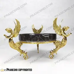 میوه خوری سنگ مشکی خط سفید با پایه برنجی طرح آنجل