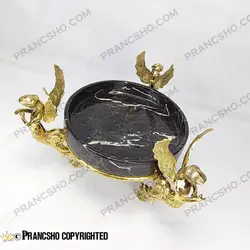 میوه خوری سنگ مشکی خط سفید با پایه برنجی طرح آنجل