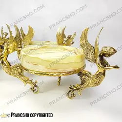 آجیل خوری سنگ مرمر نباتی قهوه‌ای با پایه برنجی طرح آنجل