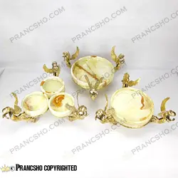 آجیل خوری سنگ مرمر نباتی قهوه‌ای با پایه برنجی طرح آنجل