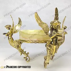 آجیل خوری سنگ مرمر نباتی قهوه‌ای با پایه برنجی طرح آنجل