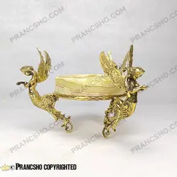 آجیل خوری سنگ مرمر نباتی قهوه‌ای با پایه برنجی طرح آنجل