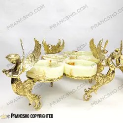 آجیل خوری سنگ مرمر نباتی قهوه‌ای با پایه برنجی طرح آنجل