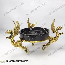 آجیل خوری سنگ مشکی خط سفید با پایه برنجی طرح آنجل