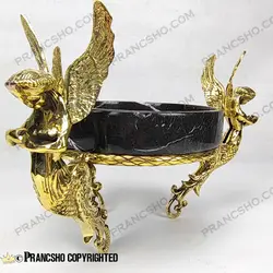 آجیل خوری سنگ مشکی خط سفید با پایه برنجی طرح آنجل