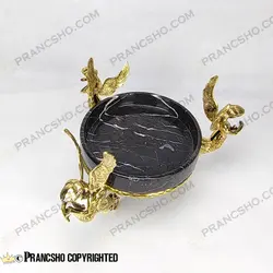 آجیل خوری سنگ مشکی خط سفید با پایه برنجی طرح آنجل