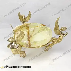 سرویس پذیرایی سنگ مرمر نباتی قهوه‌ای با پایه برنجی طرح آنجل