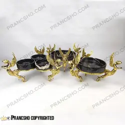 سرویس پذیرایی سنگ مشکی خط سفید با پایه برنجی طرح آنجل