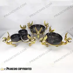 سرویس پذیرایی سنگ مشکی خط سفید با پایه برنجی طرح آنجل