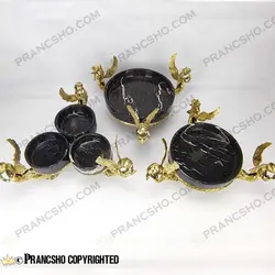 سرویس پذیرایی سنگ مشکی خط سفید با پایه برنجی طرح آنجل