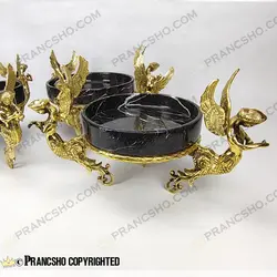 سرویس پذیرایی سنگ مشکی خط سفید با پایه برنجی طرح آنجل