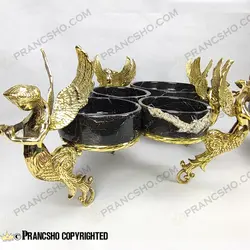 سرویس پذیرایی سنگ مشکی خط سفید با پایه برنجی طرح آنجل