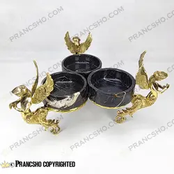 سرویس پذیرایی سنگ مشکی خط سفید با پایه برنجی طرح آنجل