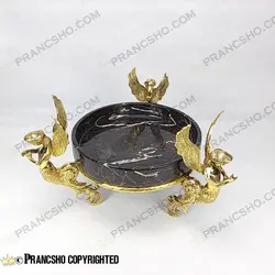 سرویس پذیرایی سنگ مشکی خط سفید با پایه برنجی طرح آنجل