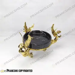 سرویس پذیرایی سنگ مشکی خط سفید با پایه برنجی طرح آنجل