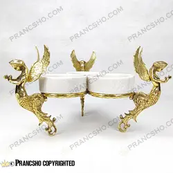 اردور خوری سه خانه سنگ سفید ازنا با پایه برنجی طرح آنجل