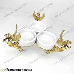 اردور خوری سه خانه سنگ سفید ازنا با پایه برنجی طرح آنجل
