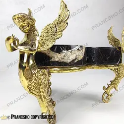 اردور خوری سه خانه سنگ مشکی خط سفید با پایه برنجی طرح آنجل
